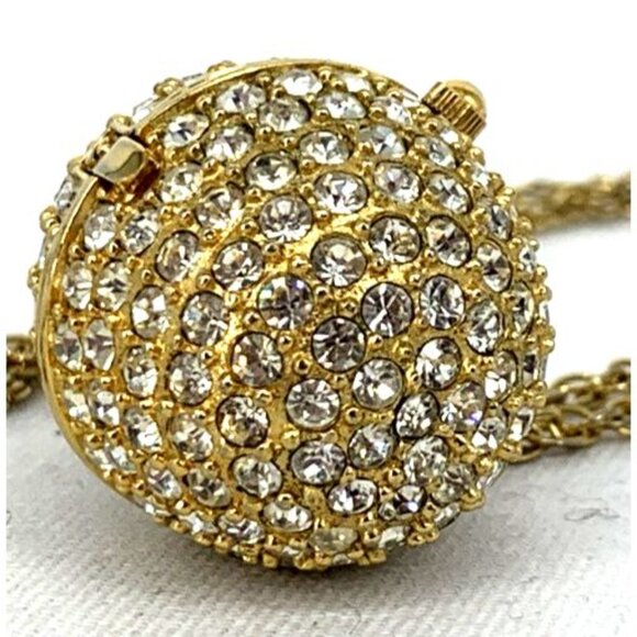 Xanadu Watch Rhinestone Egg Hidden Watch Pendant Necklace Gold 28" - Picture 3 of 8